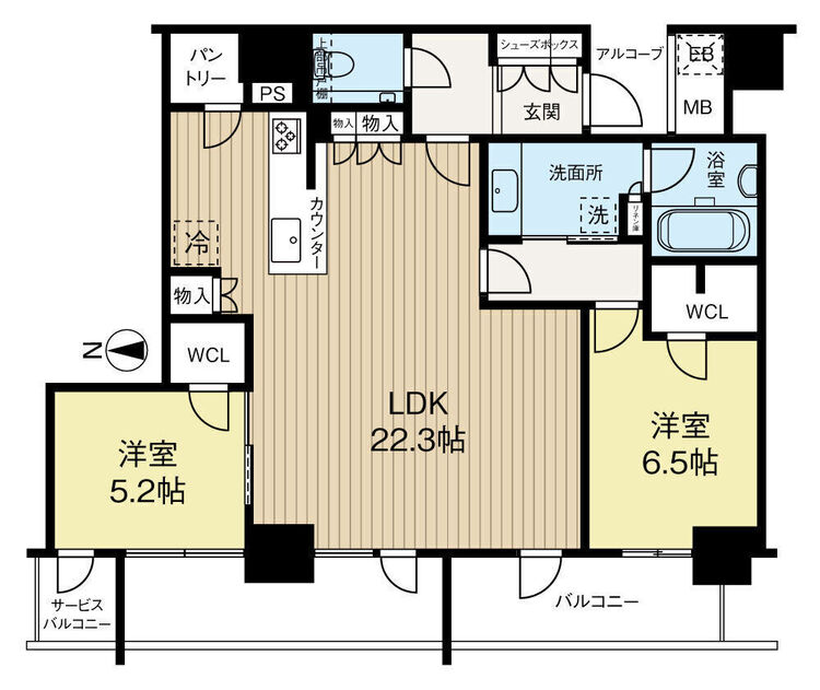 間取り 2LDK+2S（納戸）専有面積81.53m2、バルコニー面積6.86m2 ●最上階のプレミアムフロア●広々81.53m2のお部屋♪