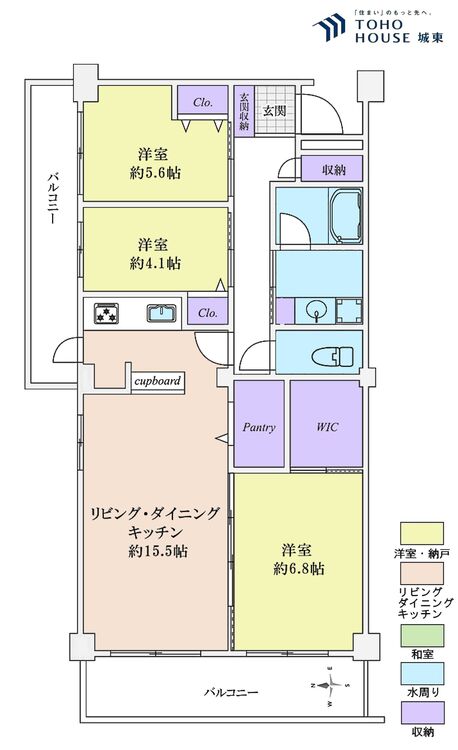 間取り ３ＬＤＫ、専有面積７８．６平米、バルコニー面積１７．２６平米