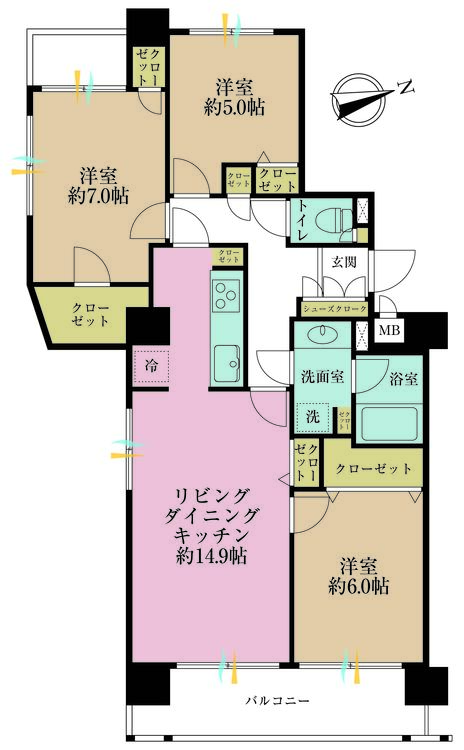 その他 3LDK、専有面積77.27m2、バルコニー面積9m2