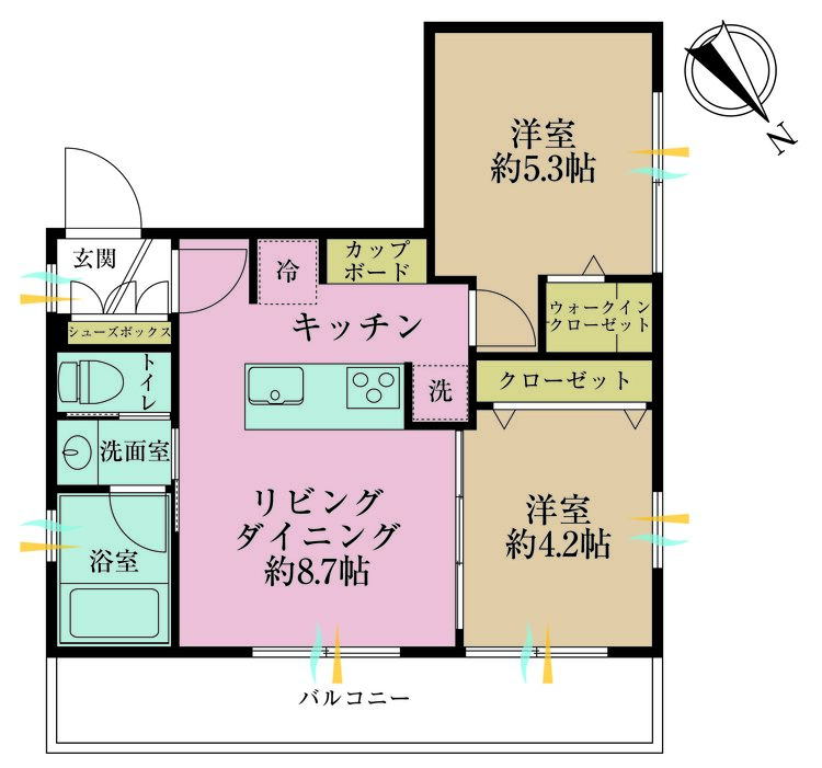 その他 2LDK、専有面積39.53m2、バルコニー面積6.21m2