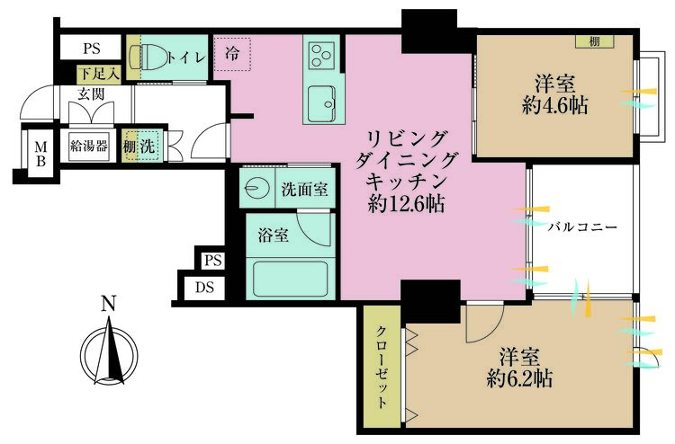 その他 2LDK、専有面積52.24m2、バルコニー面積5.08m2