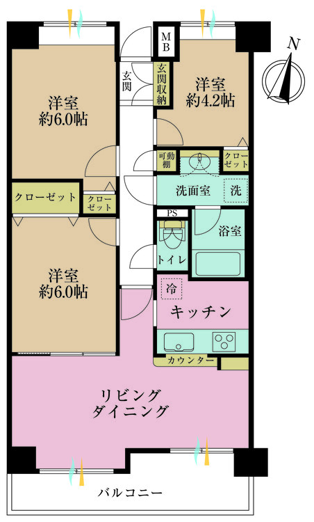 その他 3LDK、専有面積66.36m2、バルコニー面積8.28m2