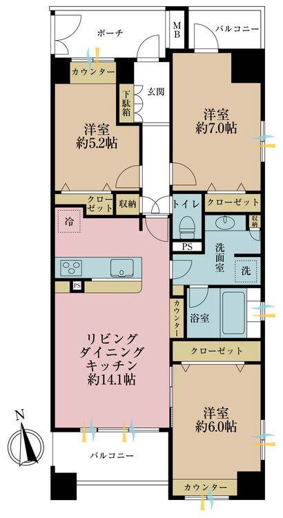 その他 3LDK、専有面積75.29m2、バルコニー面積8.55m2