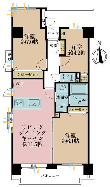 その他 3LDK、専有面積62.4m2、バルコニー面積7.79m2