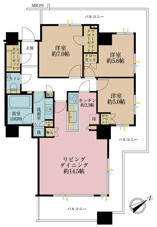 その他 3LDK、専有面積83.36m2、バルコニー面積32.63m2
