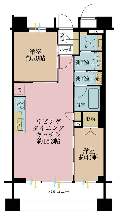 その他 2LDK、専有面積54.11m2、バルコニー面積9.79m2