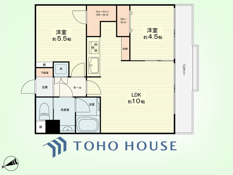 間取り 2LDK　専有面積43.84平米