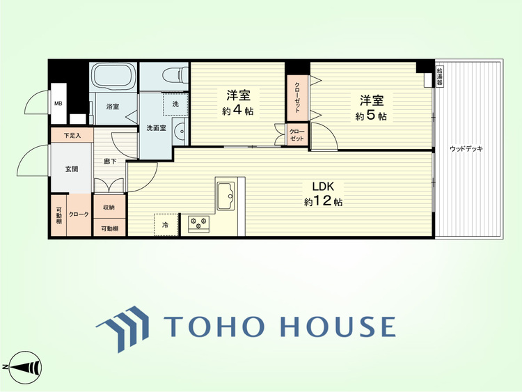 間取り 2LDK　専有面積55平米、バルコニー面積8.6平米