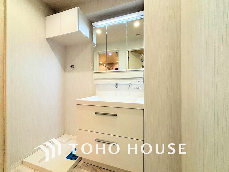 洗面 落ち着きのある色合いでまとめられた洗面室