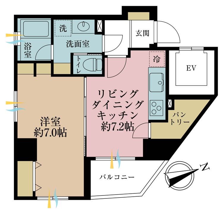 間取り 1LDK、専有面積41.55?、バルコニー面積3.53?