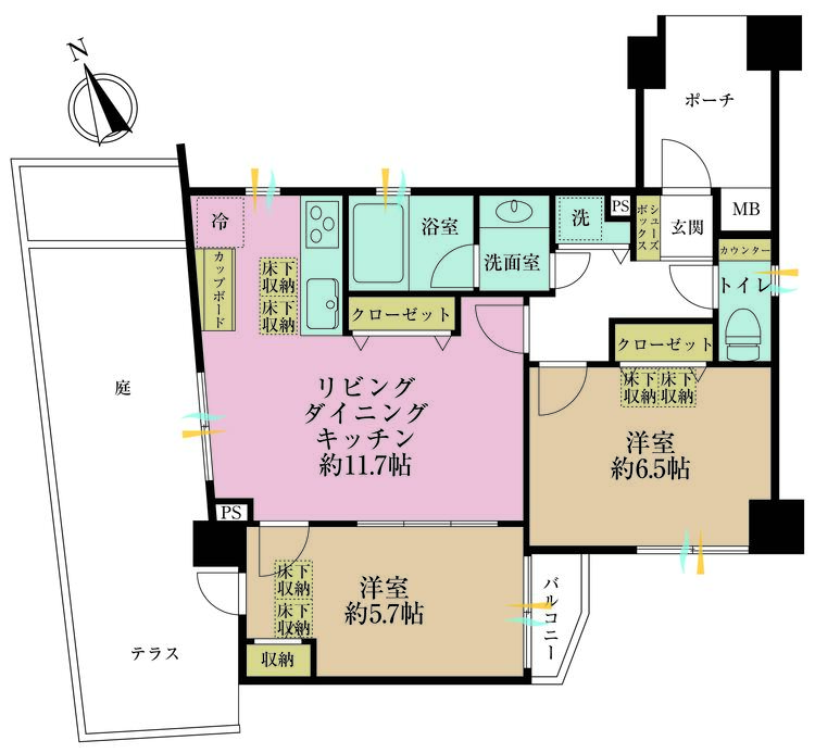 その他 2LDK、専有面積56.21m2、バルコニー面積2.01m2