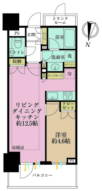 その他 1LDK、専有面積42.9m2、バルコニー面積7.24m2