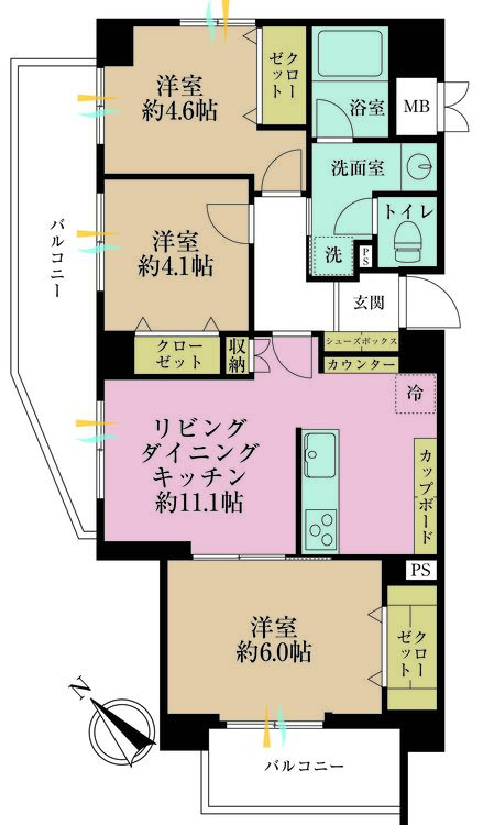 その他 3LDK、専有面積63.3m2、バルコニー面積14.59m2