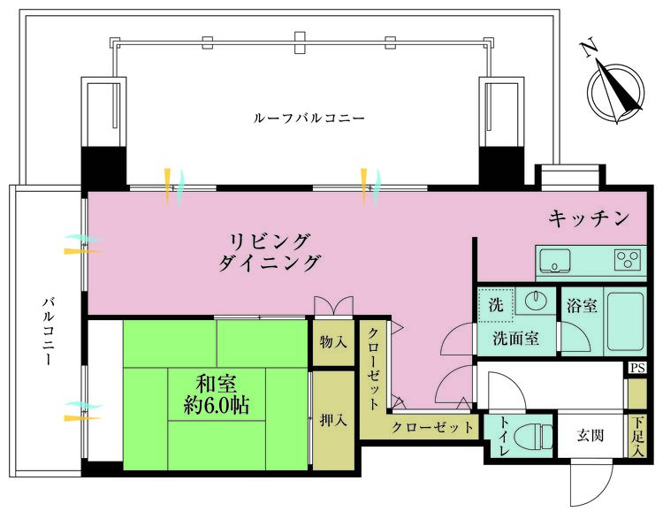 その他 1LDK、専有面積55.33m2、バルコニー面積15.6m2