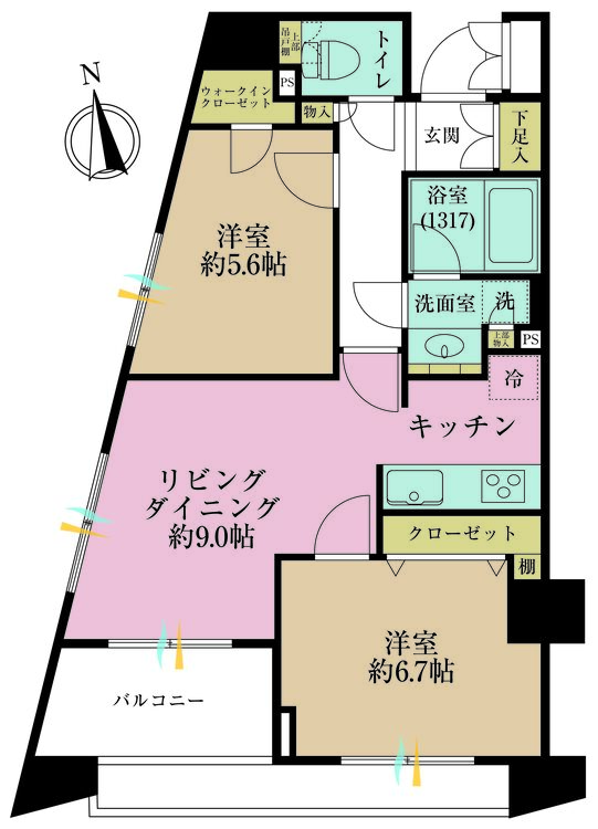 その他 2LDK、専有面積57.33m2、バルコニー面積6.44m2