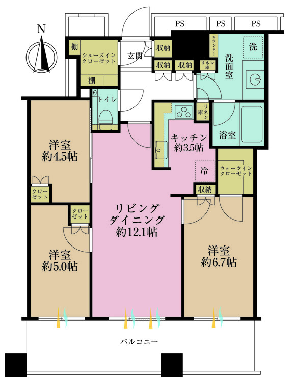 その他 3LDK、専有面積76.01m2、バルコニー面積15.15m2