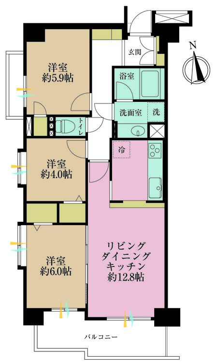 その他 3LDK、専有面積65.59m2、バルコニー面積7.8m2
