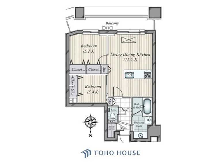 間取り 【house the light is illuminat】採光と風　家事導線も比較的良好で、風通しの良さで過ごしやすい麗(うら)らかな気分にさせてくれるリビング