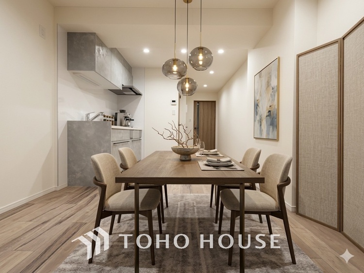 内装 ＊配置してある家具や小物はCGによるイメージ画像です。忙しい朝でも、しっかり家族が揃って食事をして頂けるゆとりある大きさのダイニングスペース。