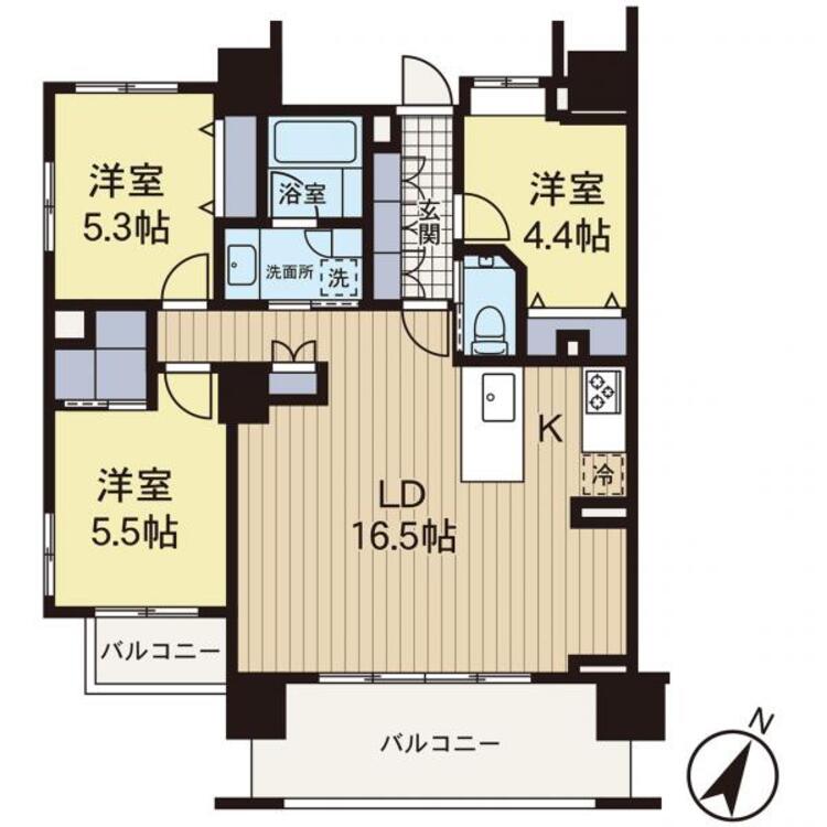 間取り 【間取り図】陽当たりが良い3LDKの間取りです。