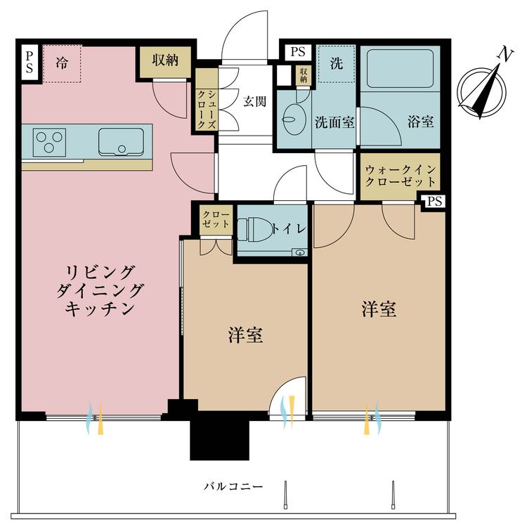その他 2LDK、専有面積54.24m2、バルコニー面積14.61m2