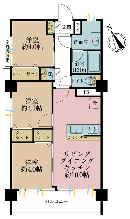 その他 3LDK、専有面積51.67m2、バルコニー面積7.42m2