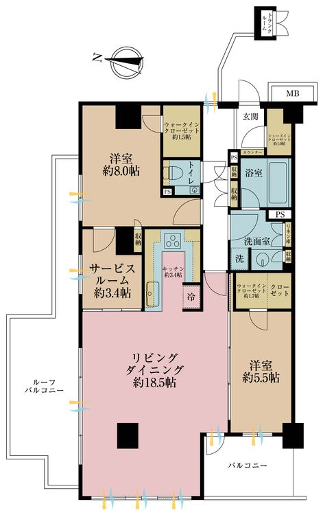 その他 3DK、専有面積88.09m2、バルコニー面積6.39m2