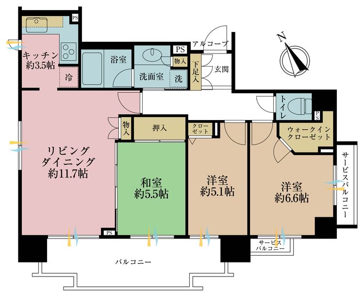 間取り 3LDK、専有面積73.49?、バルコニー面積確認中