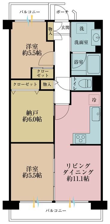 間取り 2SLDK、専有面積58.3?、バルコニー面積11.2?