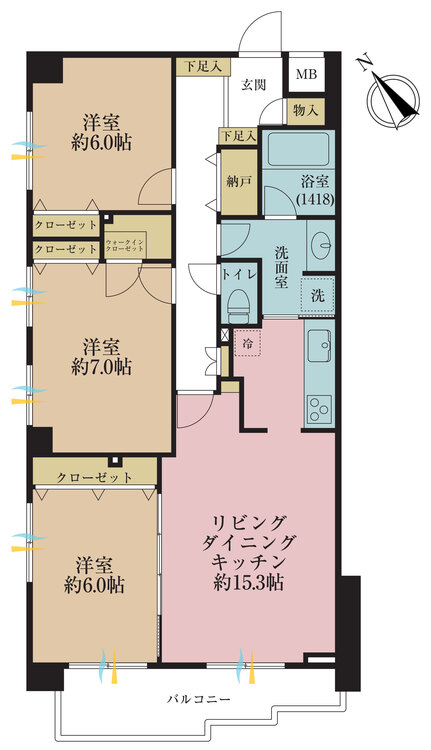 その他 3LDK、専有面積84.5m2、バルコニー面積7.4m2