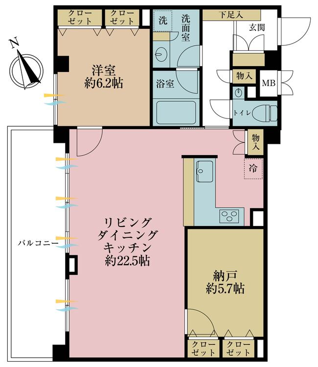 間取り 2LDK、専有面積77.1?、バルコニー面積確認中
