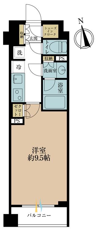 間取り 1K、専有面積30.01?、バルコニー面積3.25?