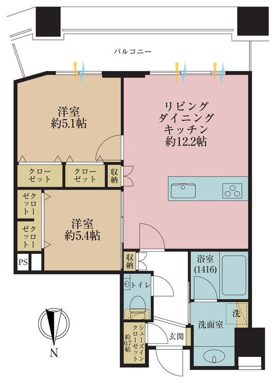 その他 2LDK、専有面積55.16m2、バルコニー面積9.27m2