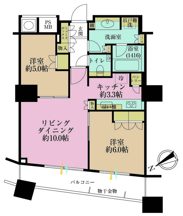 その他 2LDK、専有面積56.39m2、バルコニー面積8.99m2