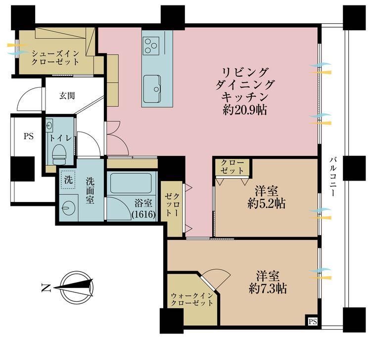 間取り 2LDK、専有面積81.56?、バルコニー面積確認中