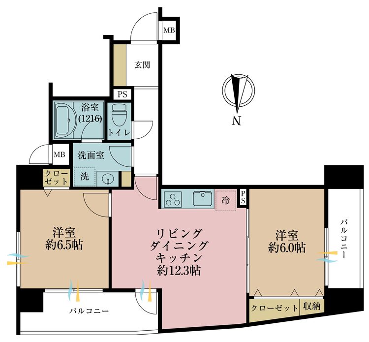 その他 2LDK、専有面積56.91m2、バルコニー面積11.53m2