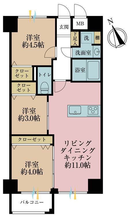 その他 3LDK、専有面積56.16m2、バルコニー面積3.48m2