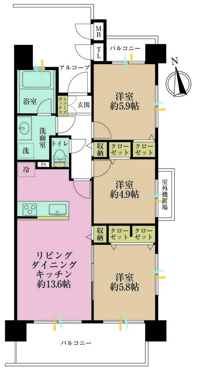 その他 3LDK、専有面積67.2m2、バルコニー面積12.76m2