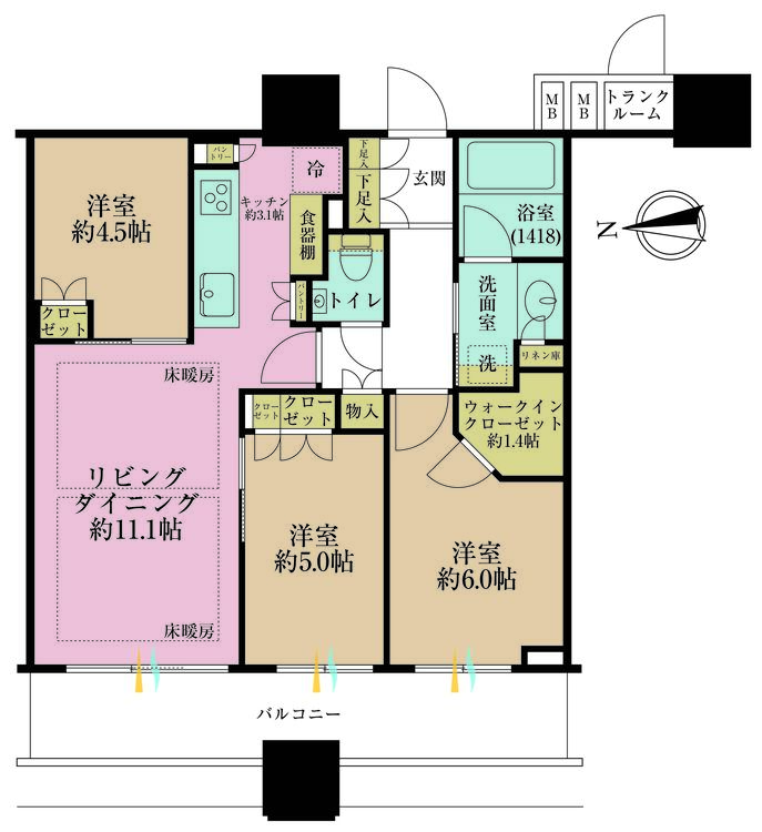 その他 3LDK、専有面積69.42m2、バルコニー面積11.75m2
