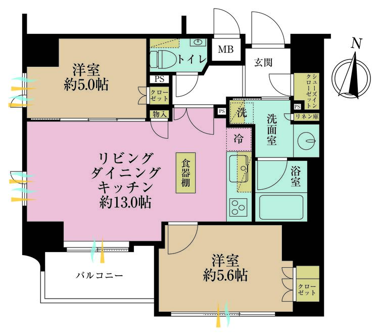 その他 2LDK、専有面積55.83m2、バルコニー面積4.5m2