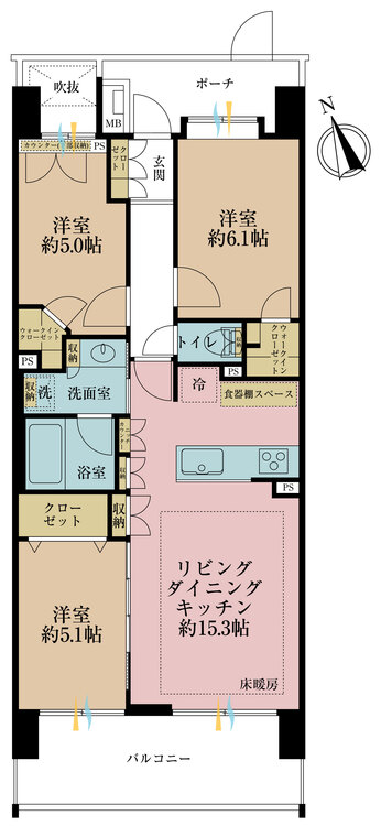 間取り ３ＬＤＫ、専有面積７０．０１平米、バルコニー面積１１．８平米