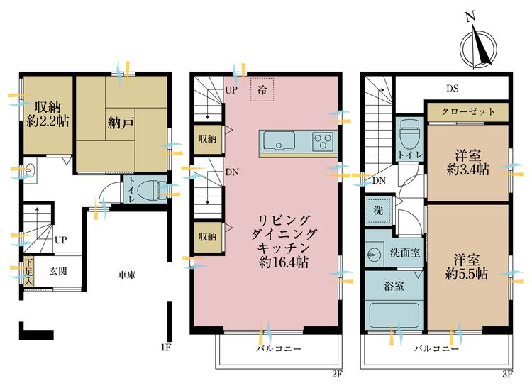 間取り ２ＳＬＤＫ、土地面積５３．３６平米、建物面積８０．０４平米