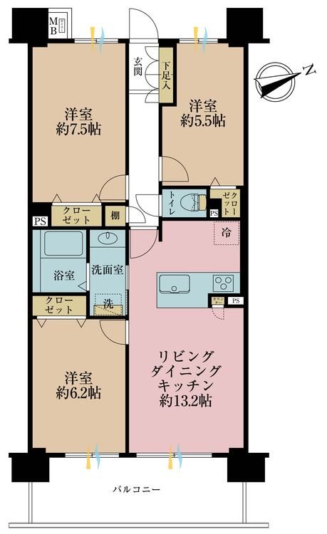 その他 3LDK、専有面積70.21m2、バルコニー面積12m2