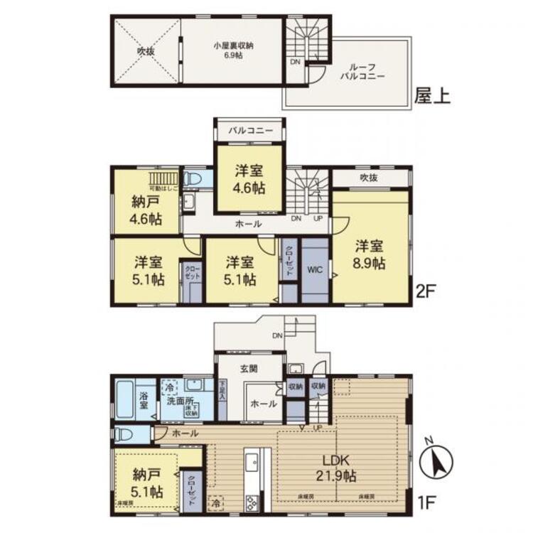 間取り 【間取り図】４ＬＤＫ+２Ｓの間取りで屋上にルーフバルコニー付きの物件です！