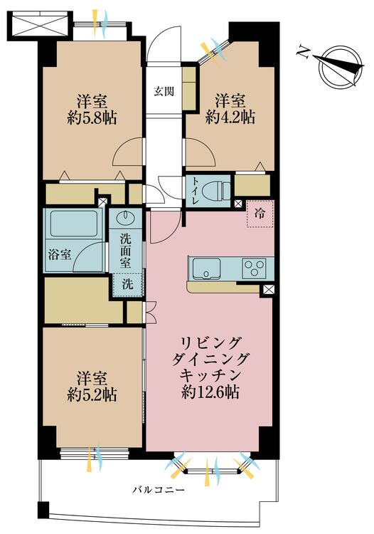 その他 3LDK、専有面積61.54m2、バルコニー面積9.09m2