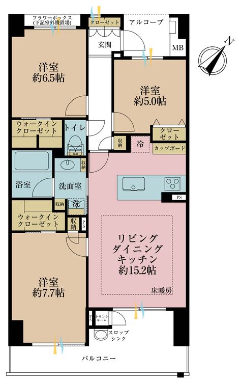 その他 3LDK、専有面積77.18m2、バルコニー面積12.15m2