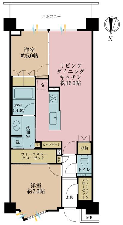 その他 2LDK、専有面積64.84m2、バルコニー面積6.66m2