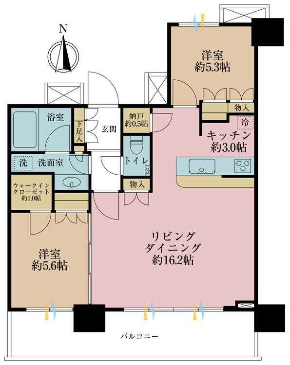 その他 2LDK、専有面積67.77m2、バルコニー面積14.39m2