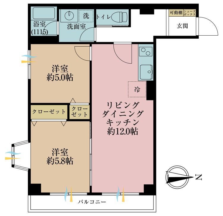 その他 2LDK、専有面積46.62m2、バルコニー面積4.59m2
