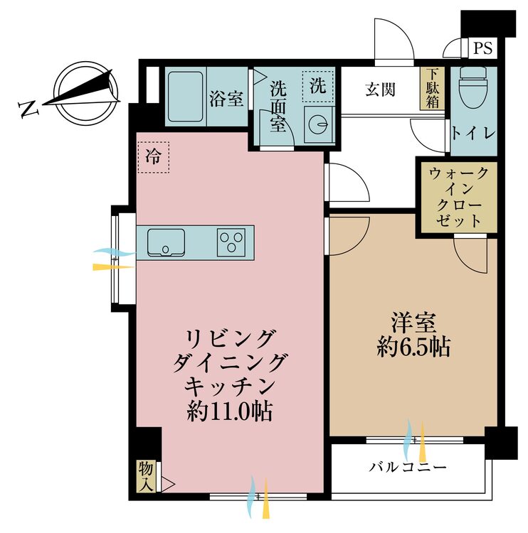 その他 1LDK、専有面積43.1m2、バルコニー面積2.35m2
